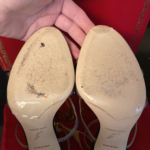 Rene Caovilla "Rosa" Black Sequin Medallions Gold & Platinum High Heel Sandals - Picture 10 of 16